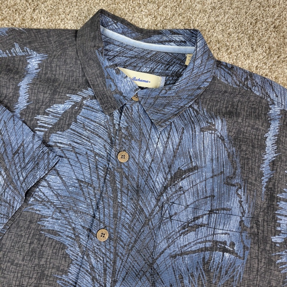 Tommy Bahama Mens Large Black Blue AOP Floral Hawaiian SS 100% Silk